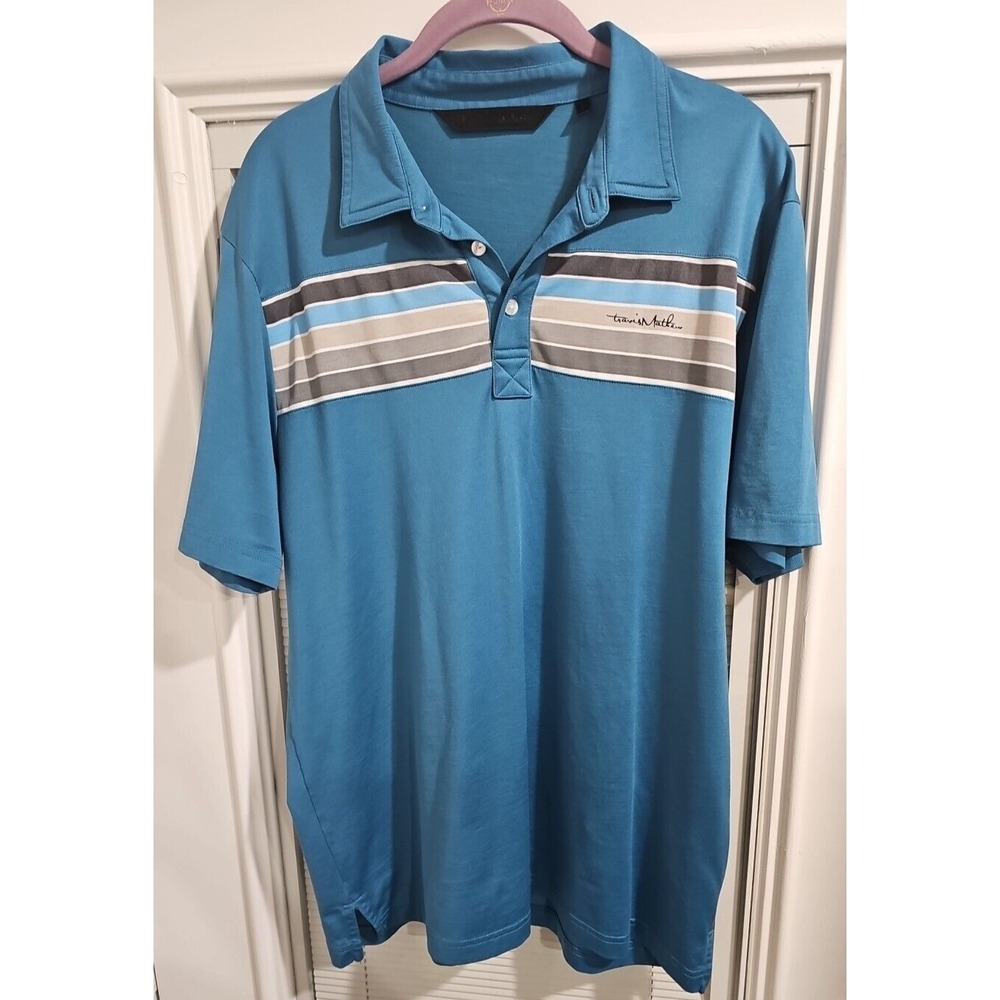 Travis Mathew Polo Shirt Men's Large Teal Blue Golf Short Sleeve